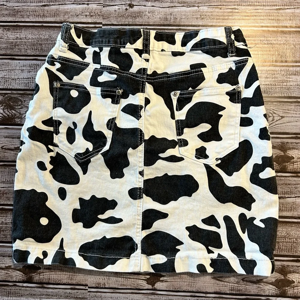 Cow Print Denim Skirt - Picture 3 of 7